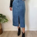 POLLERA LARGA CON TAJO AZUL NEVADA