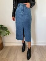 POLLERA LARGA CON TAJO AZUL NEVADA